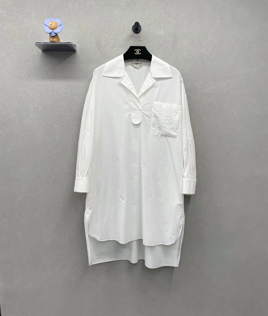 99新 FENDI/芬迪 白色口袋Logo刺绣衬衫/尺码36/YH000853