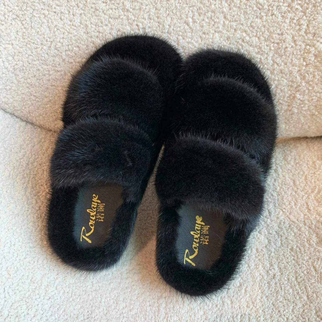 诺谰 进口整貂毛毛拖鞋时尚百搭款真皮真毛水貂毛鞋子