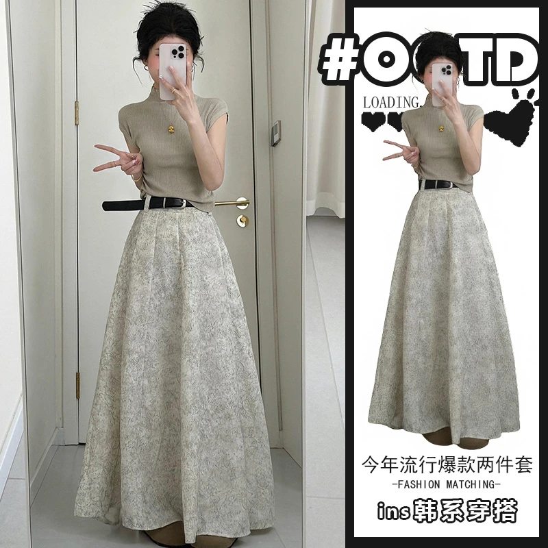 韩里韩气穿搭套装女2025夏季新款辣妹修身显瘦上衣高腰遮胯半身裙