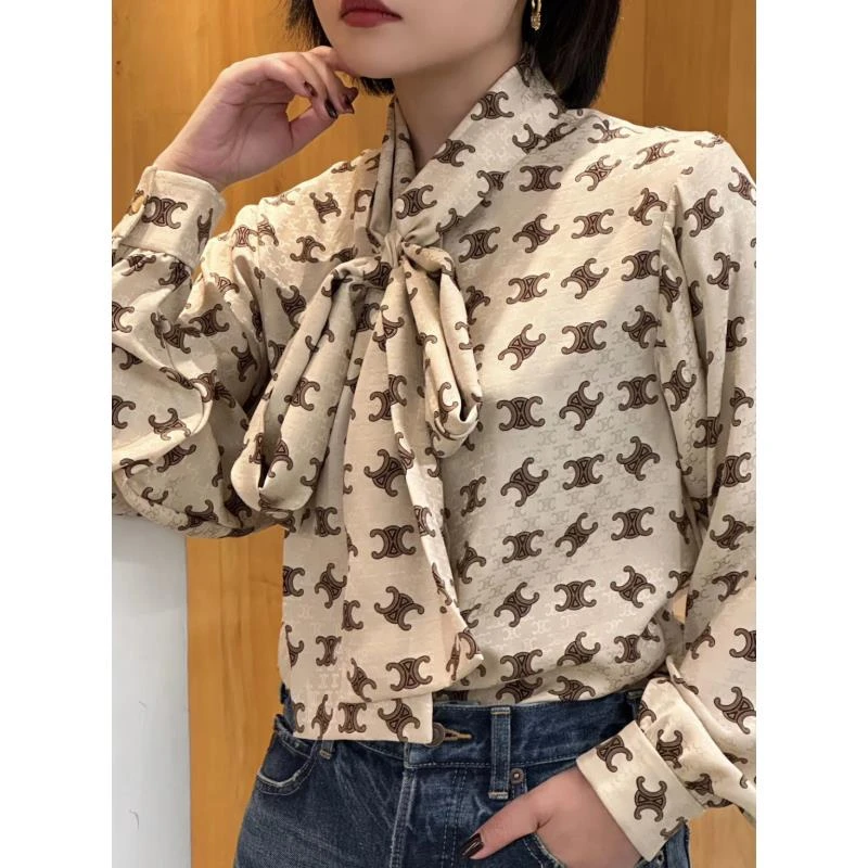 全新未使用 Celine/思琳 AA2733 Celine logo蝴蝶结衬衫 36码
