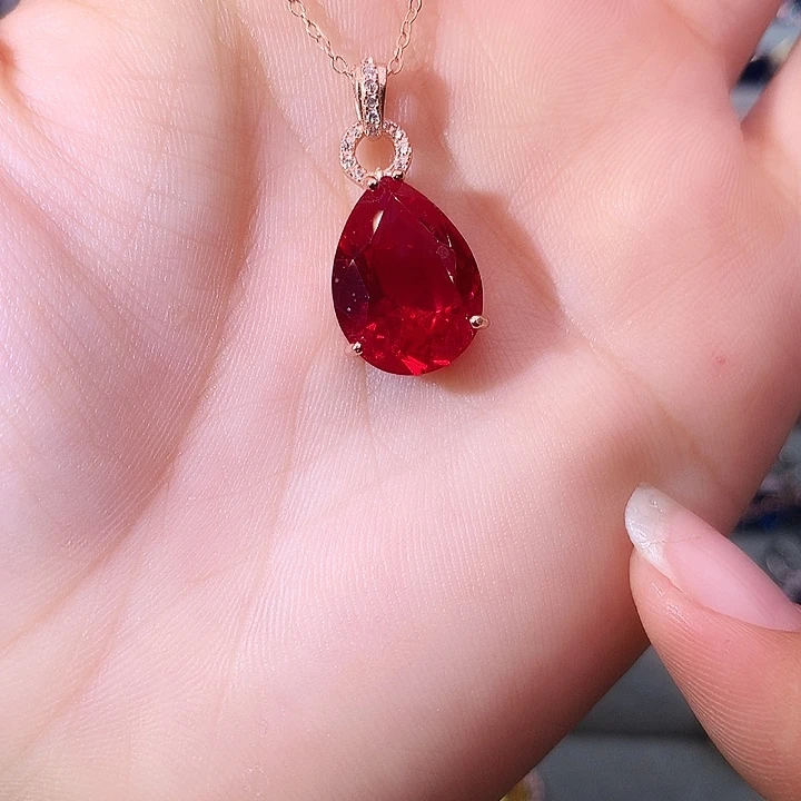 红宝石吊坠(赠链)银S925镶嵌