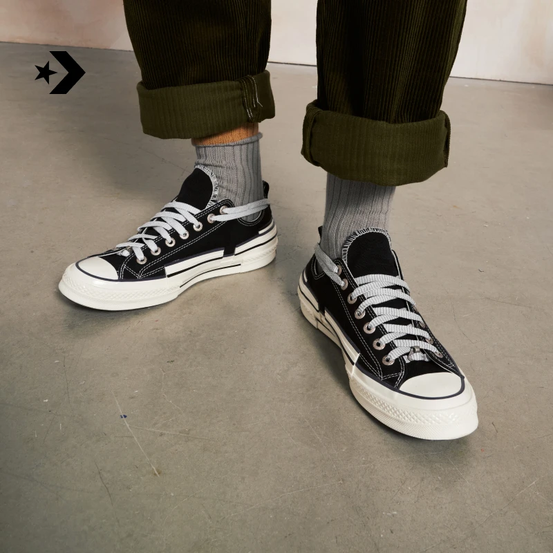 匡威Chuck70HackedHeel堆叠感帆布鞋黑色CONVERSE A07984C