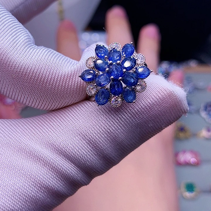 蓝宝石戒指银S925镶嵌