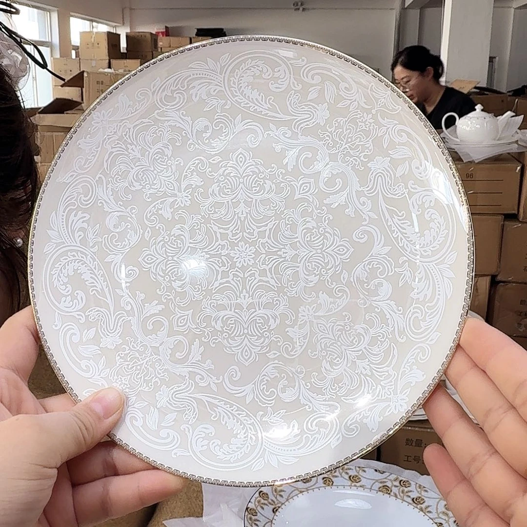 骨瓷高骨瓷8英寸月光盘20cm2个外贸骨瓷