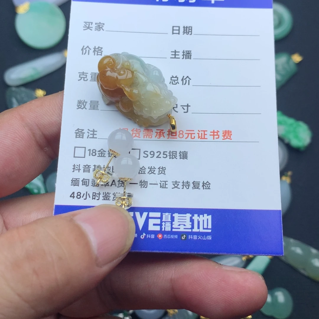辰***罐翡翠18K金镶嵌颈饰貔恘、耳钉