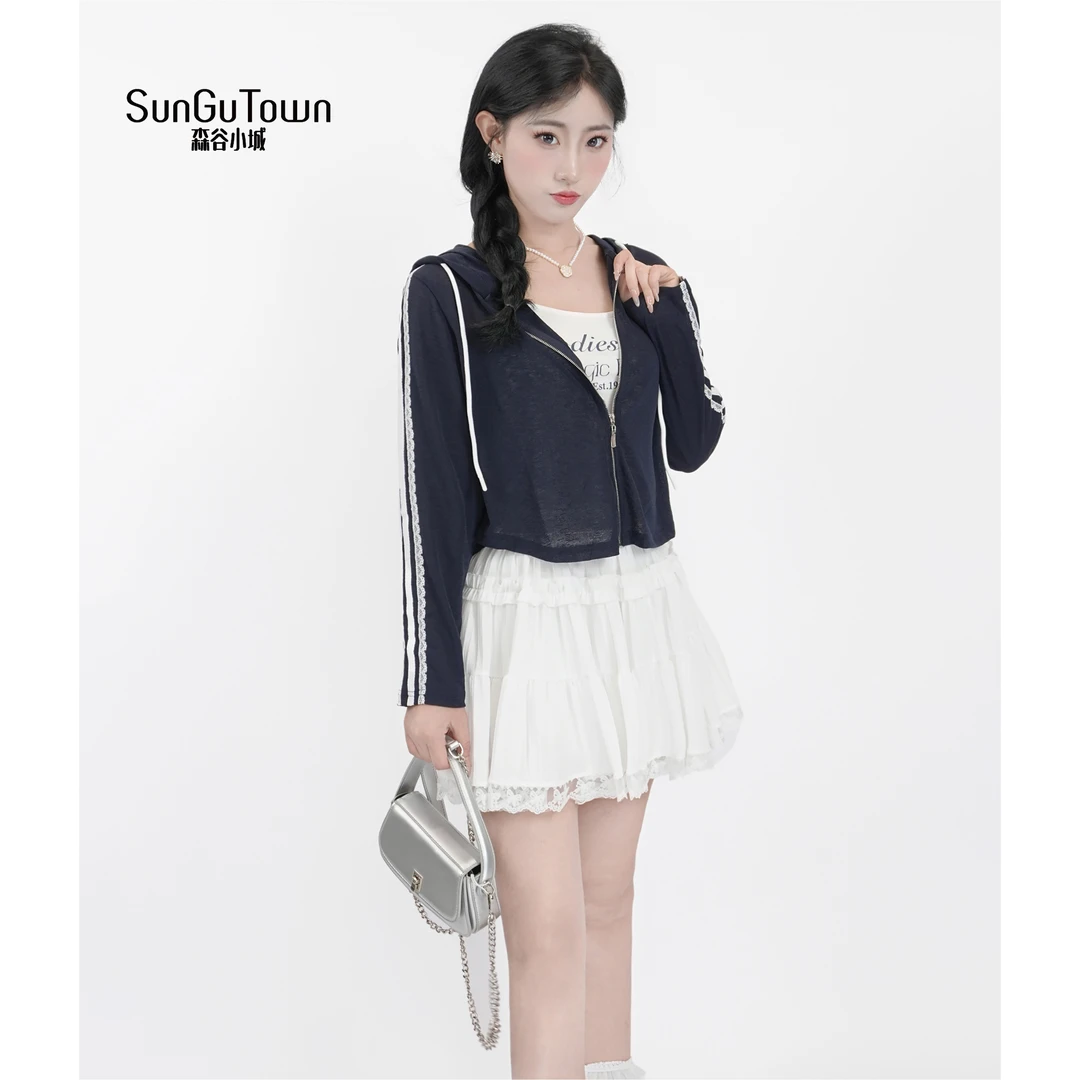 森谷小城秋季撞色慵懒风百搭连帽短款外套5BOQ-X56936