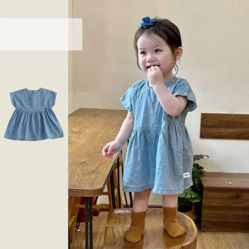 女童软牛仔连衣裙夏季新款婴幼儿童洋气薄款短袖裙子外出服牛仔裙
