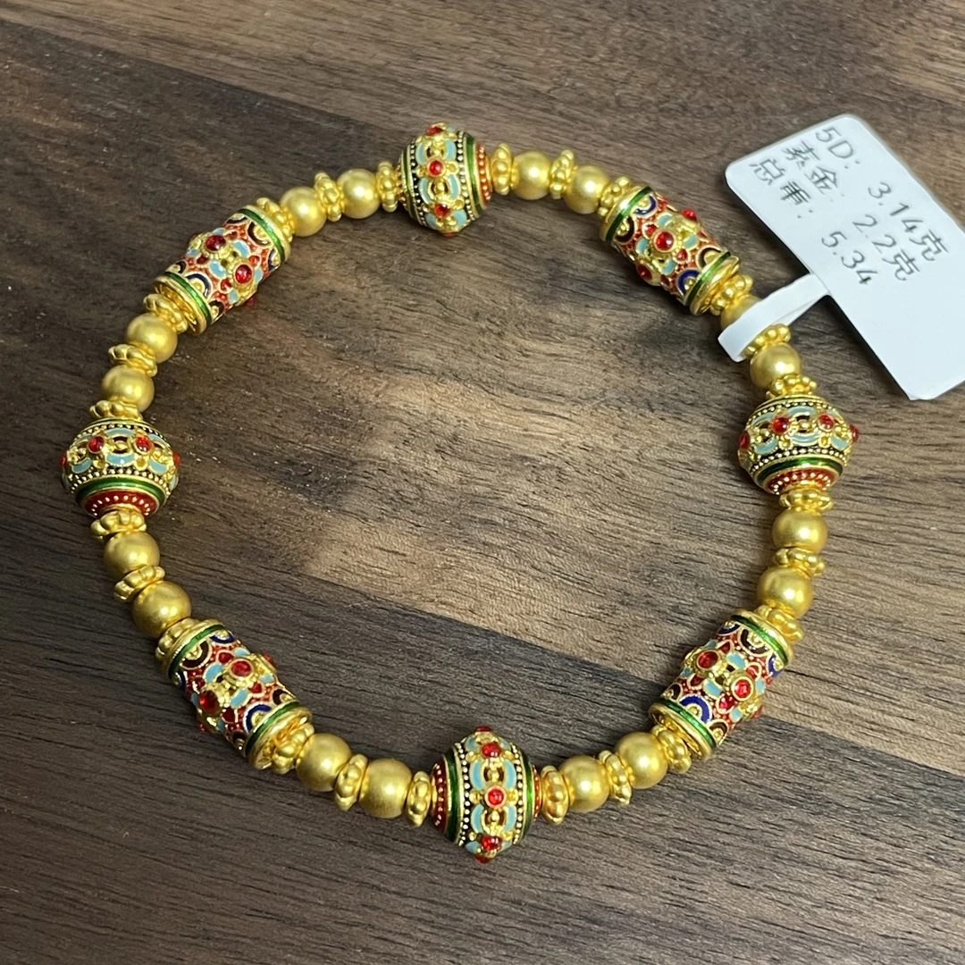 足金999串珠黄金转运珠满堂彩手串5D黄金工艺珐琅工艺手链5.34克