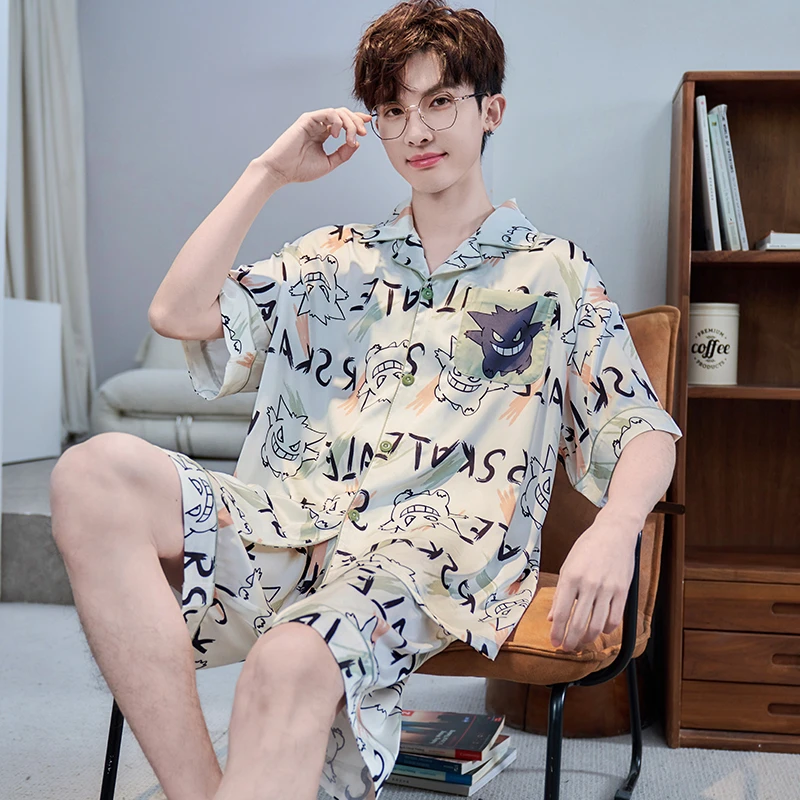 冰丝睡衣男2025新款夏季大码宽松短袖薄款宽松加肥加大春秋季套装
