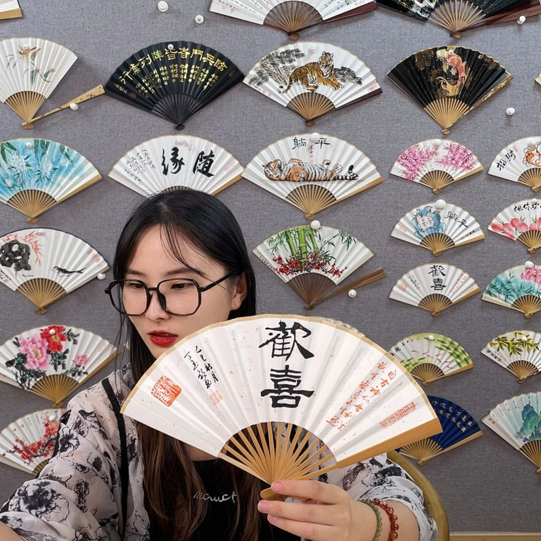 国画6寸玉竹-纯手绘-文玩扇骨（默认粘好）