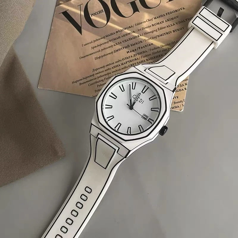 二次元漫画风手表学生只看时间男生女生考试专用日历夜光石英手表