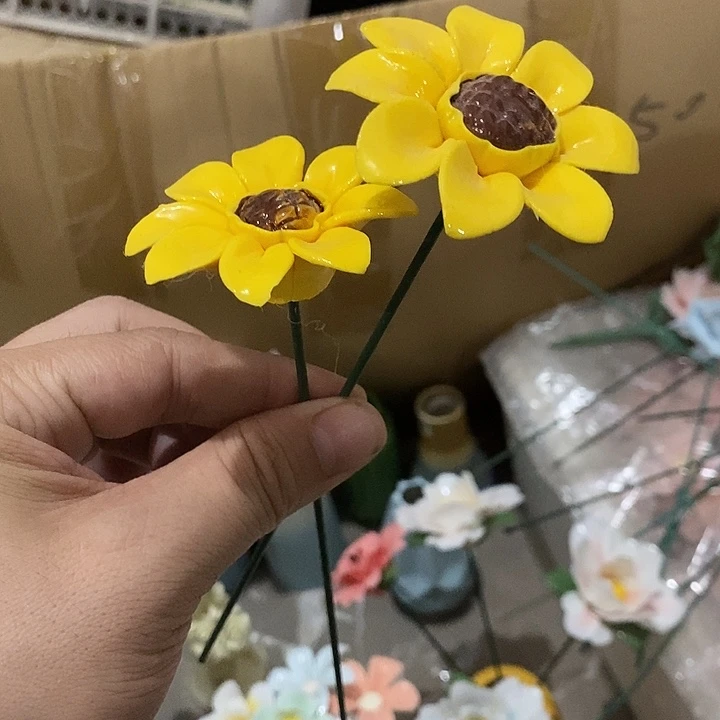 瓷片纯手工陶瓷花摆件瑕