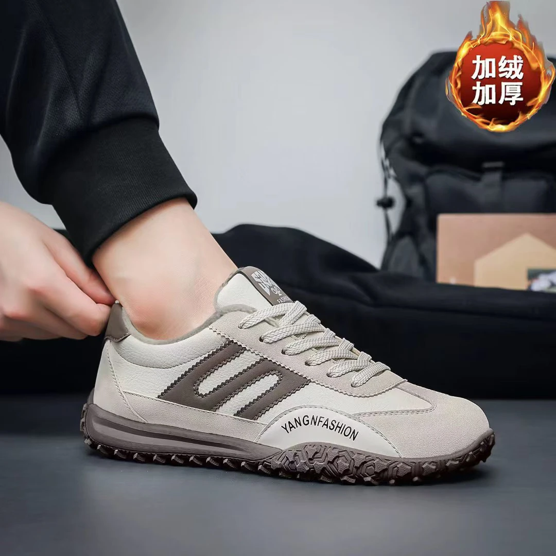 加绒冬季低帮男鞋加厚防滑时尚单鞋板鞋鞋子潮鞋韩版