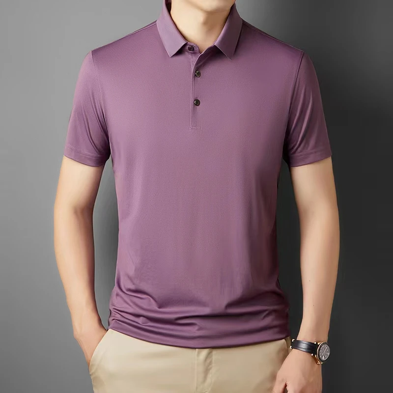 真丝鸟-【桑蚕丝】夏新款中年男士翻领高档商务透气纯色短袖088