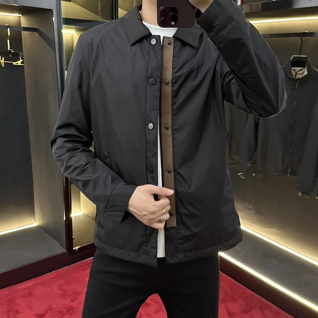 24009新款商务休闲秋季外套男士时尚百搭潮流修身翻领纯色简约