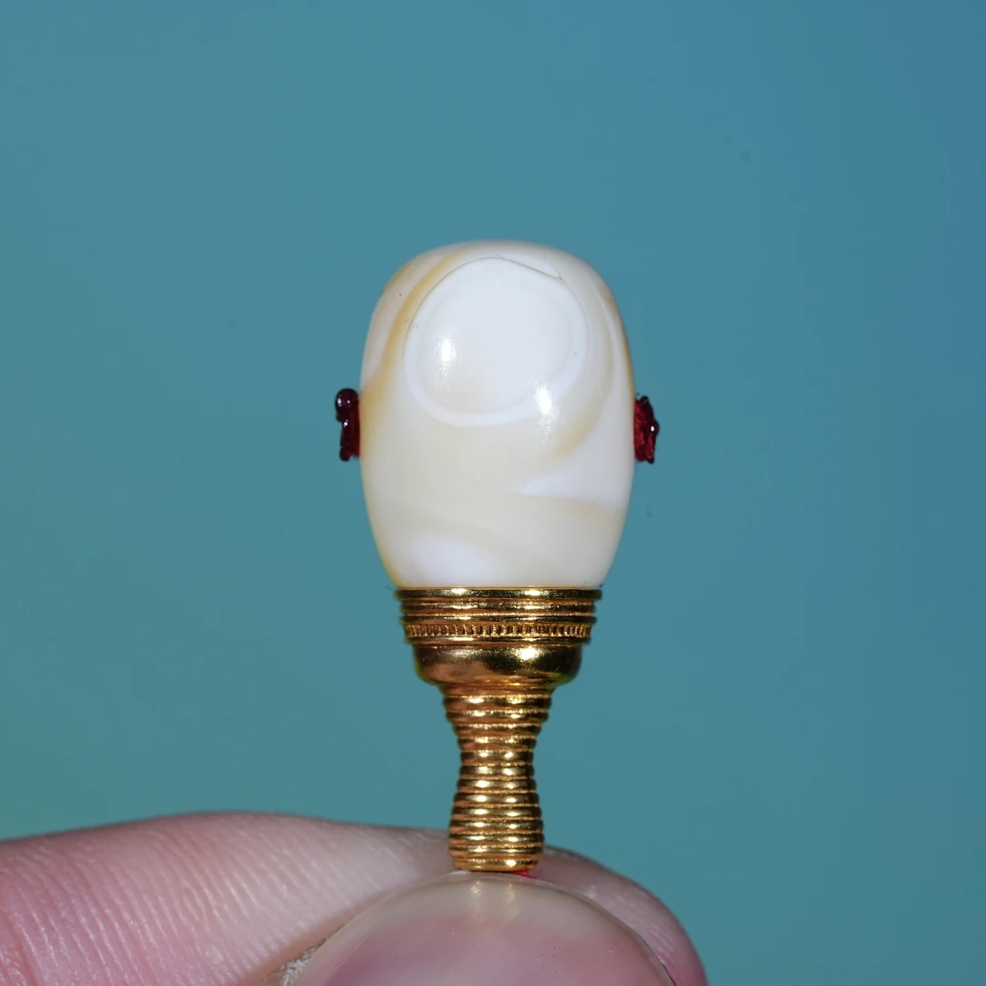 【三通】10mm白蜡天眼定制款18k金塔天然蜜蜡单珠s458原矿无优化