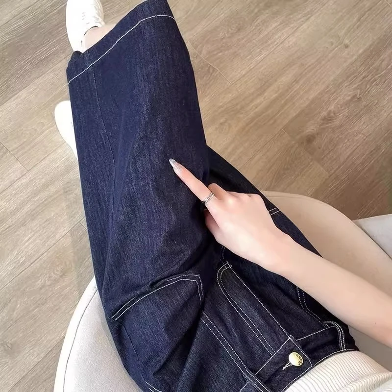 高腰阔腿牛仔裤女2025年夏季新款大码宽松显瘦小个子七分直筒中裤