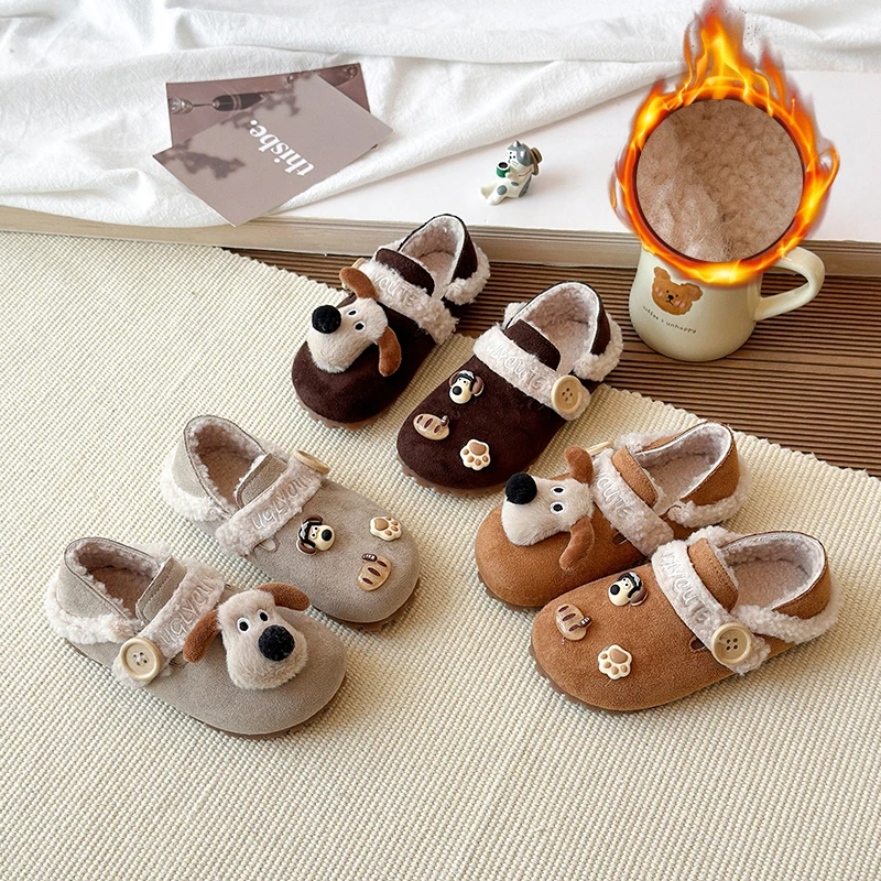 女童毛绒小狗玩偶勃肯棉鞋2025冬季新款加绒鸳鸯保暖鞋棉鞋9292