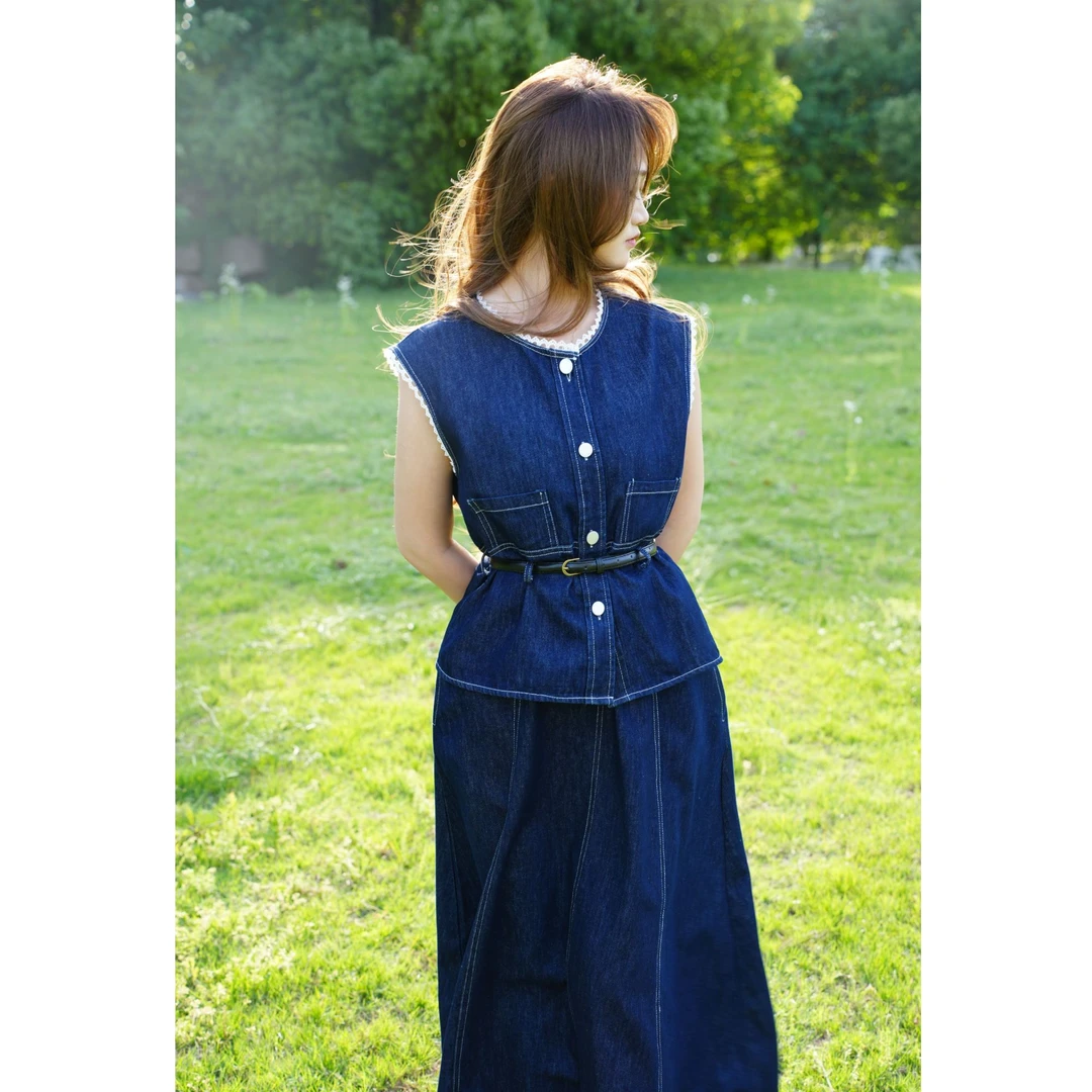 休闲风复古港风森系时尚套装显瘦泡泡袖法式收腰裙子夏季夏装