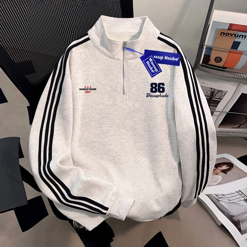 WASSUP HSUBE美式高级感立领宽松外套卫衣男士oversize上衣情侣装