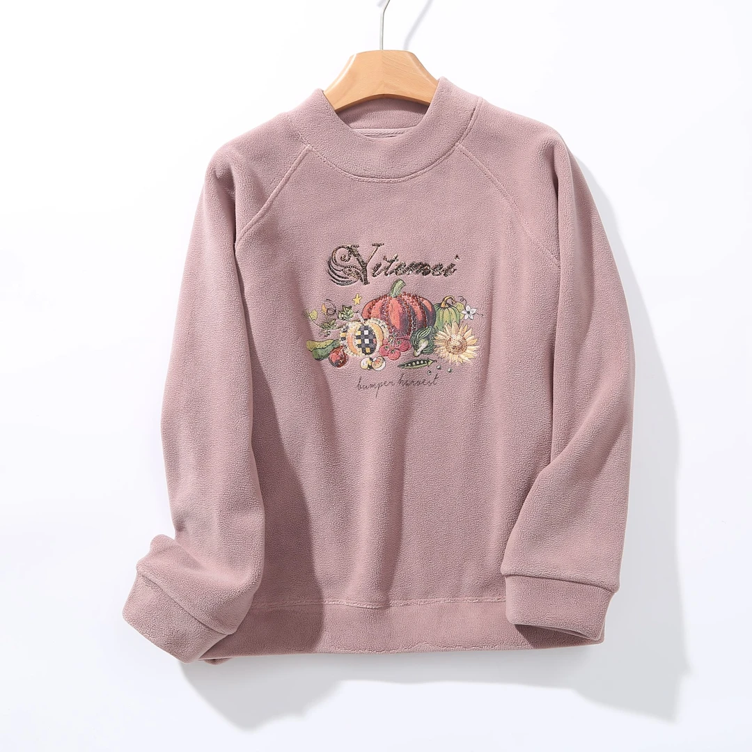 【暖绒绒】双面奥粒绒防风保暖轻奢重工刺绣中领加绒卫衣A7400#8566