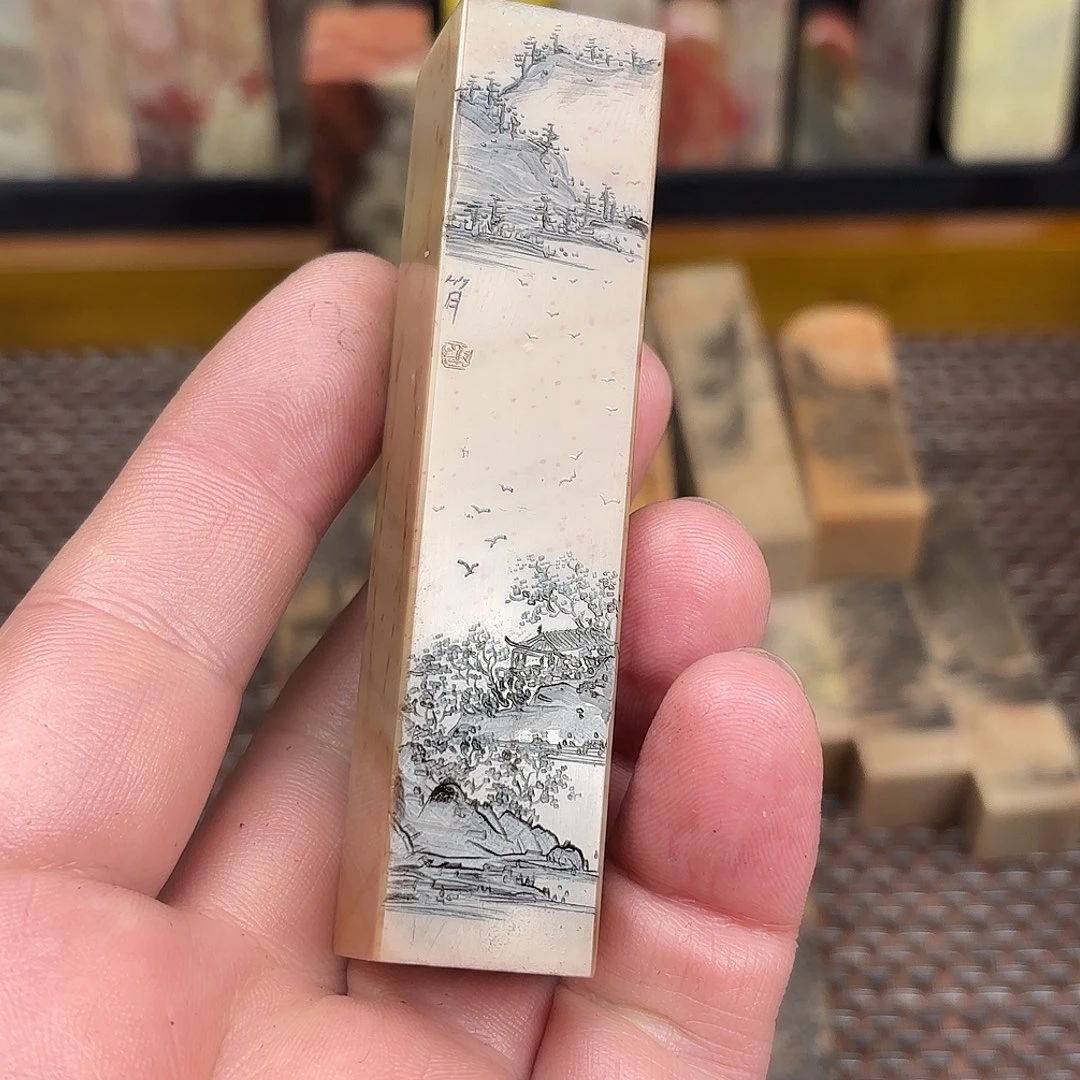 竹***猫印石昌化石众磊文化竹月刻绘