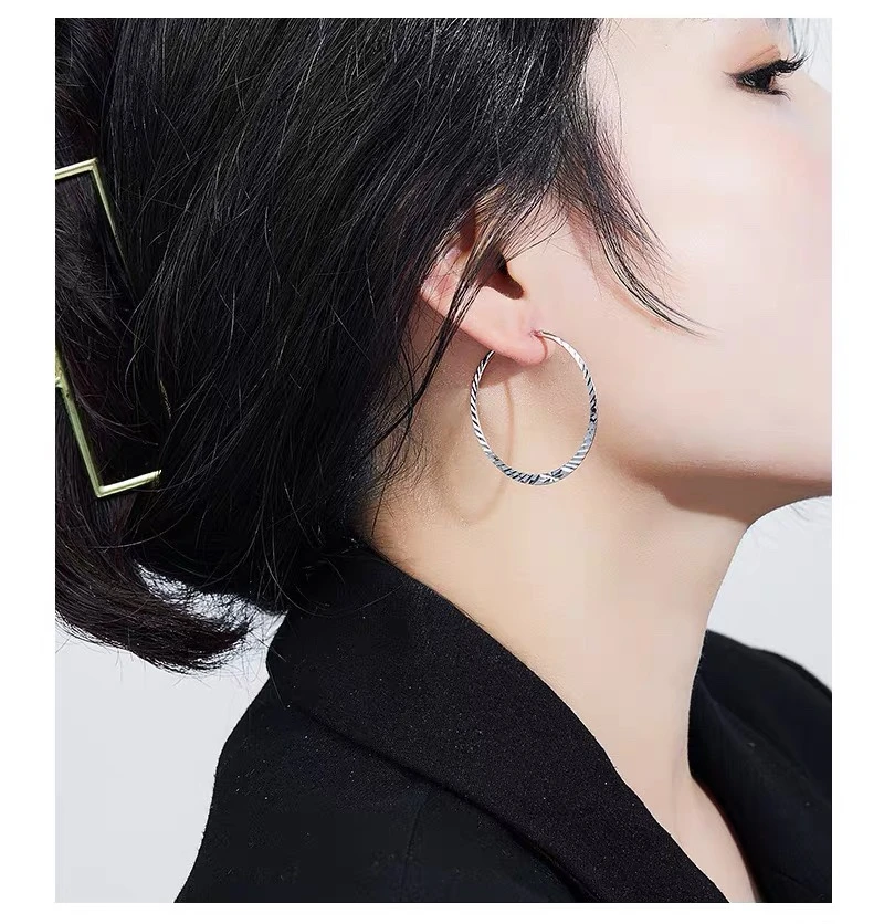 Pt950铂金女士夸张个性大耳圈一对27mm内径车花满天星圈圈大耳环