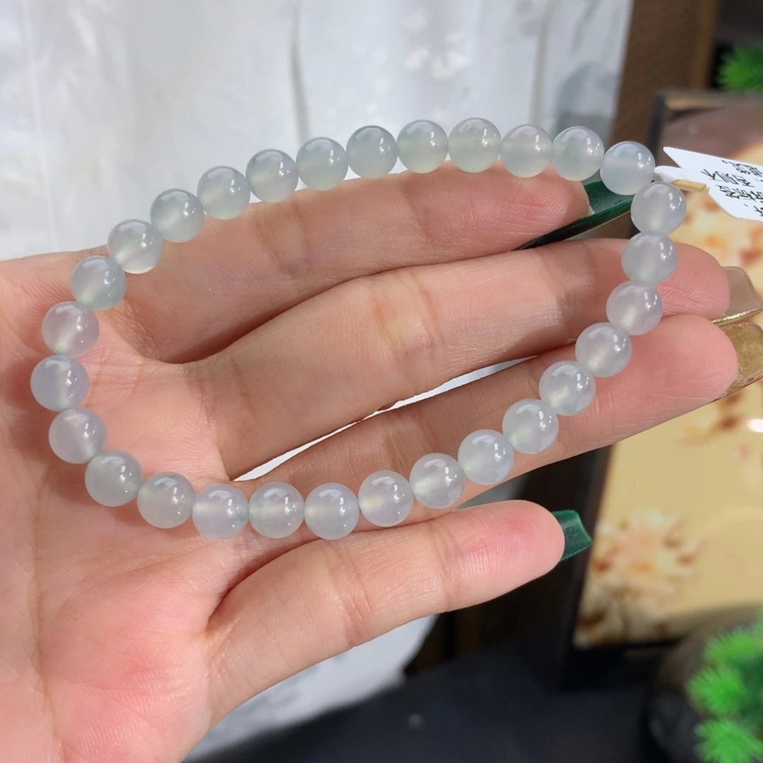翡翠未镶嵌手串卡6.3冰种蓝飘花手串