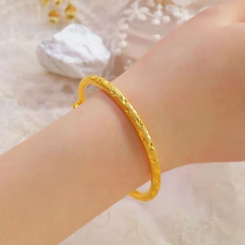 铜合金手镯 百搭古法黄金色18g满天星精美手镯可调节轻奢实心镯子