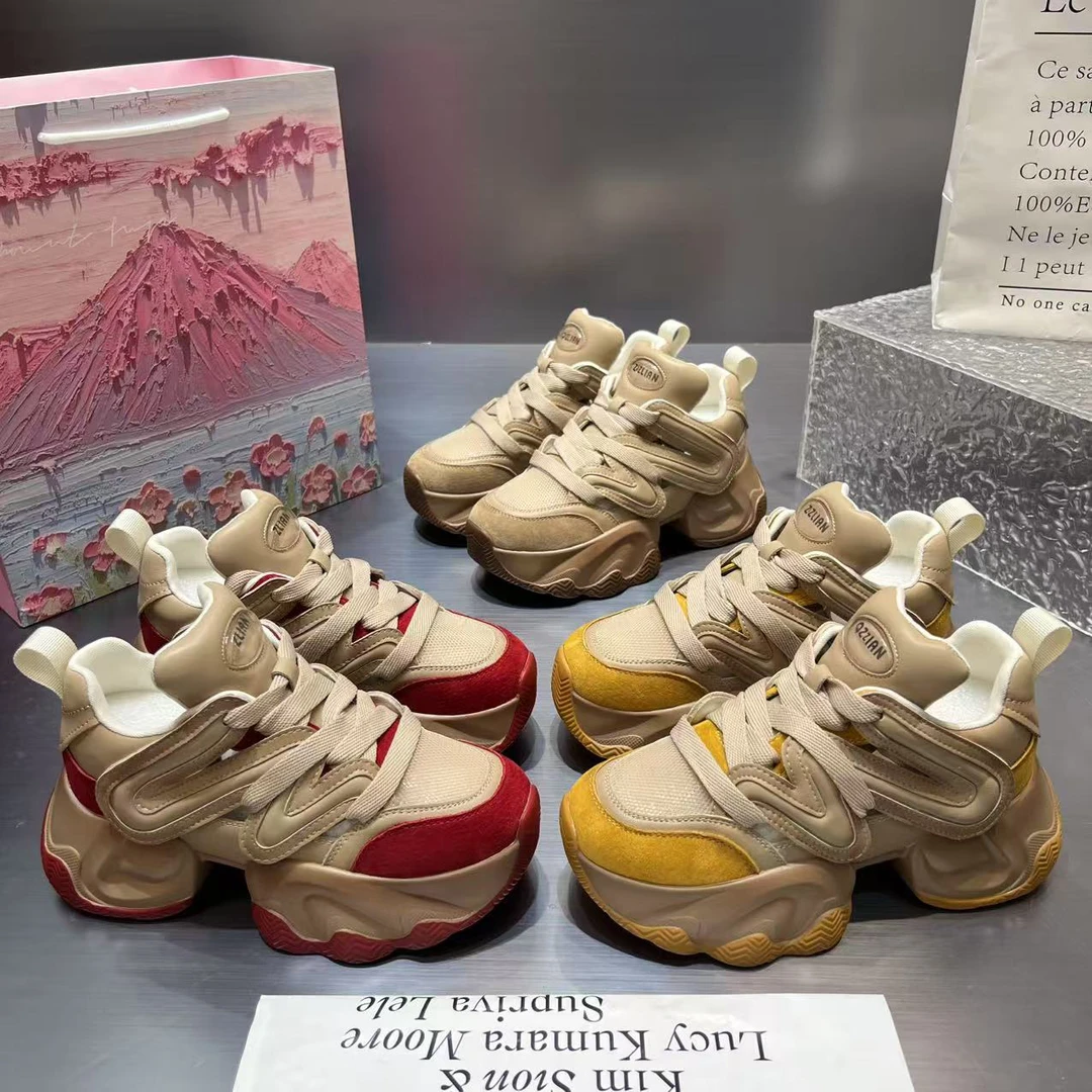 【ZXX/焦糖可可】镂空款欧洲站老爹鞋女2025新款厚底增高鞋百搭鞋