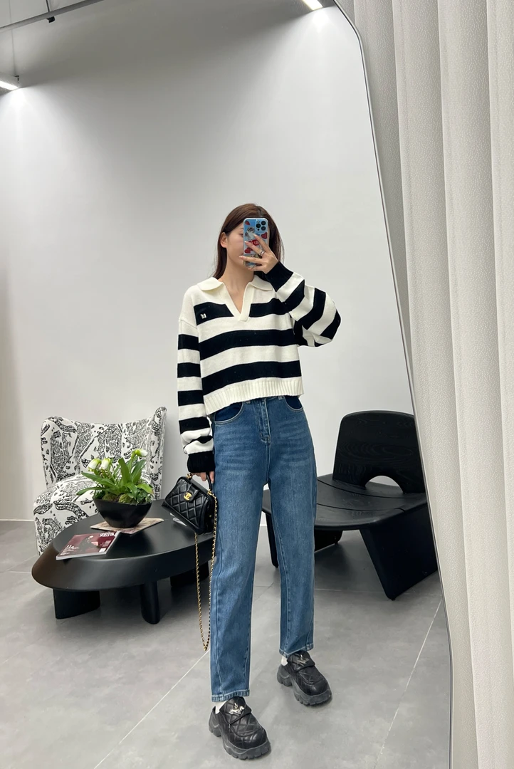 Hi TO Hi  拼接腰头直腿牛仔裤（No退No换）