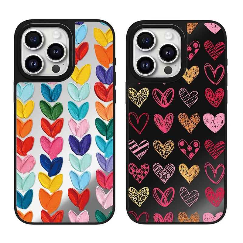 涂鸦油画七彩爱心iphone16promax手机壳适用苹果15磁吸保护套14