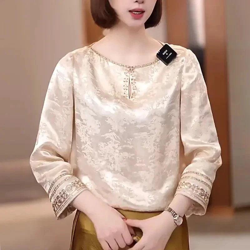 复古圆领衬衫女夏季新款高级感提花减龄小衫宽松百搭新中式上衣