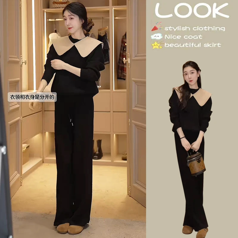 盐系别致套装女2025早春新款设计感别致蝴蝶上衣+高腰显瘦阔腿裤