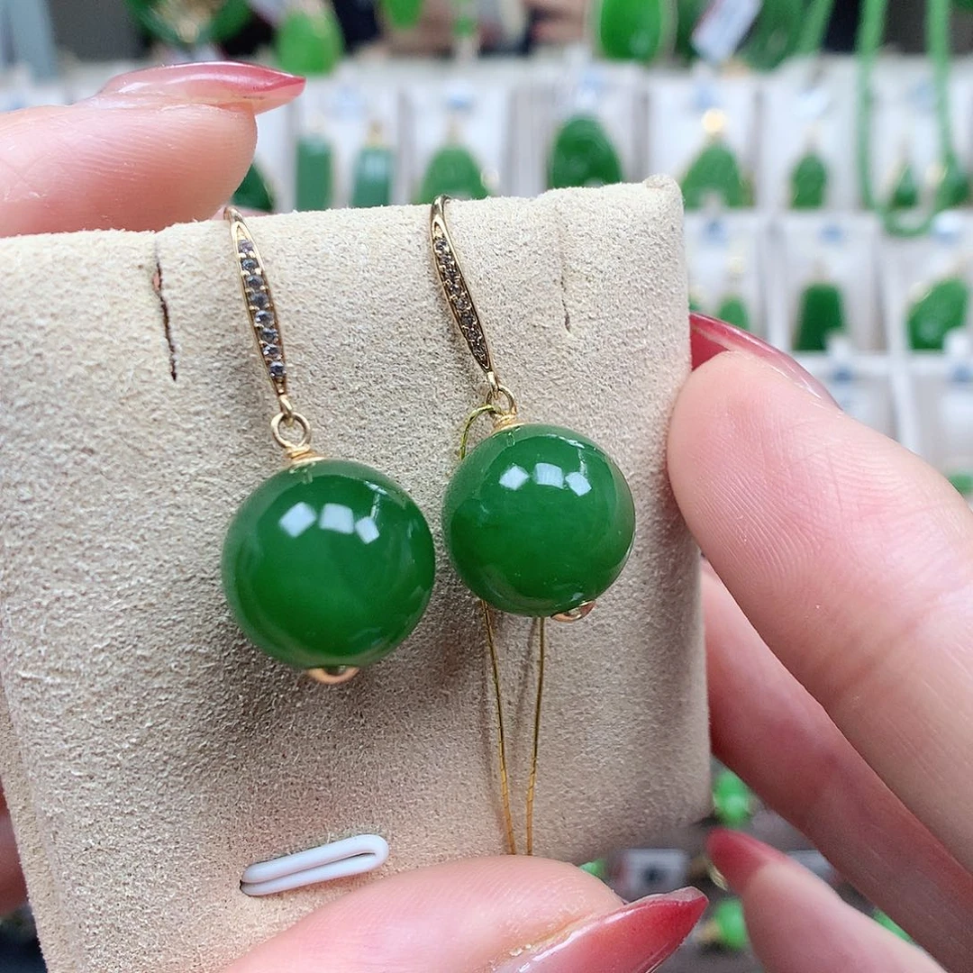 和田玉（碧玉）18K金镶嵌耳饰12