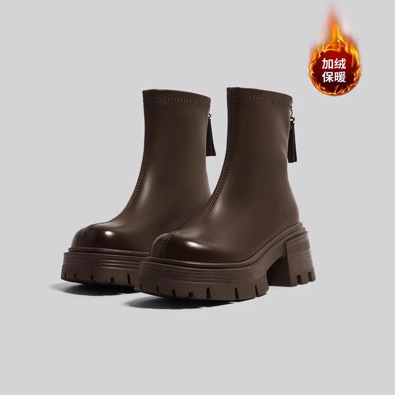 厚底马丁靴女2025新款秋冬加绒皮靴复古增高靴2025今年流行鞋子