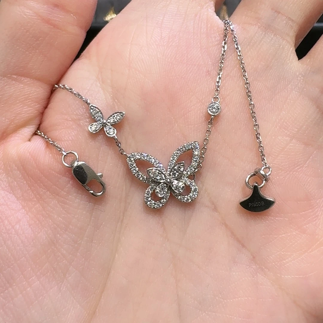 颈饰实验室培育钻石铂Pt950镶嵌幻影蝴蝶