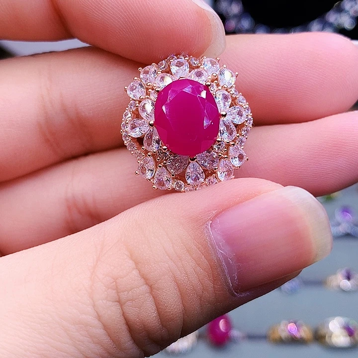 红宝石银S925镶嵌戒指