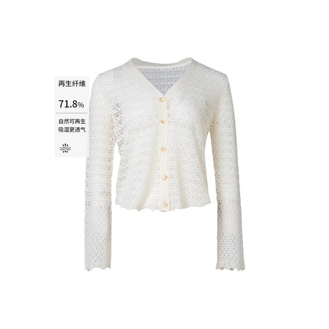 MUUMUN慕马女蕾丝蕾丝提花针织开衫时尚透气毛针织衫镂空吸湿