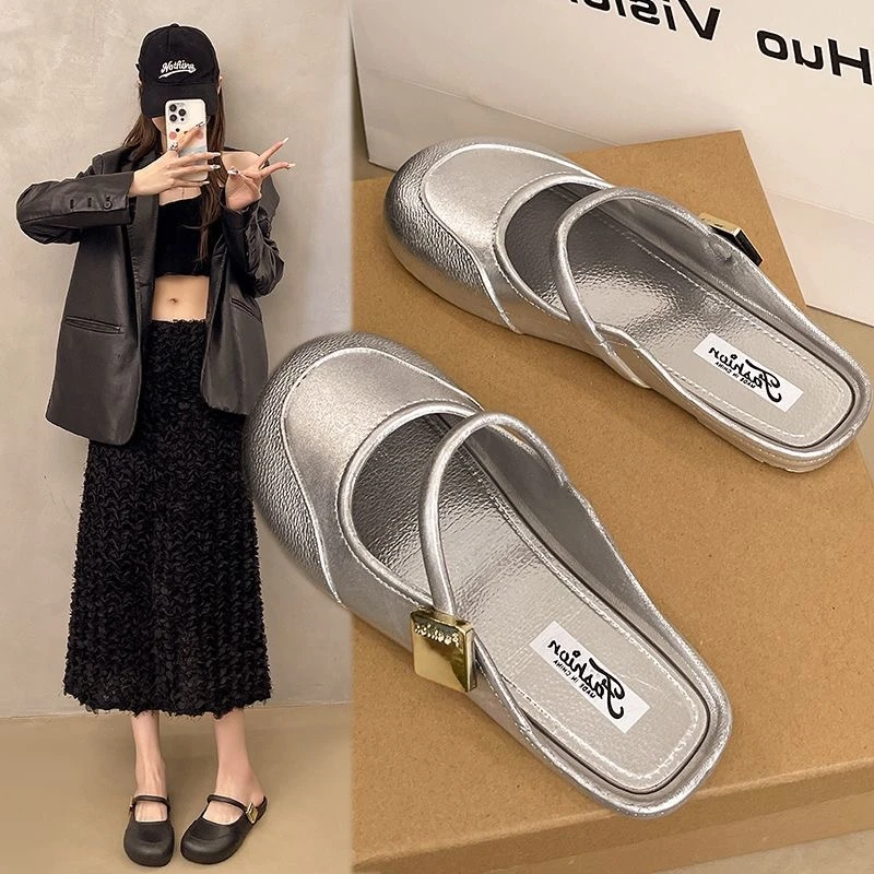 温柔仙女风包头拖鞋女夏季外穿一脚蹬平底懒人软底法式包头拖鞋女