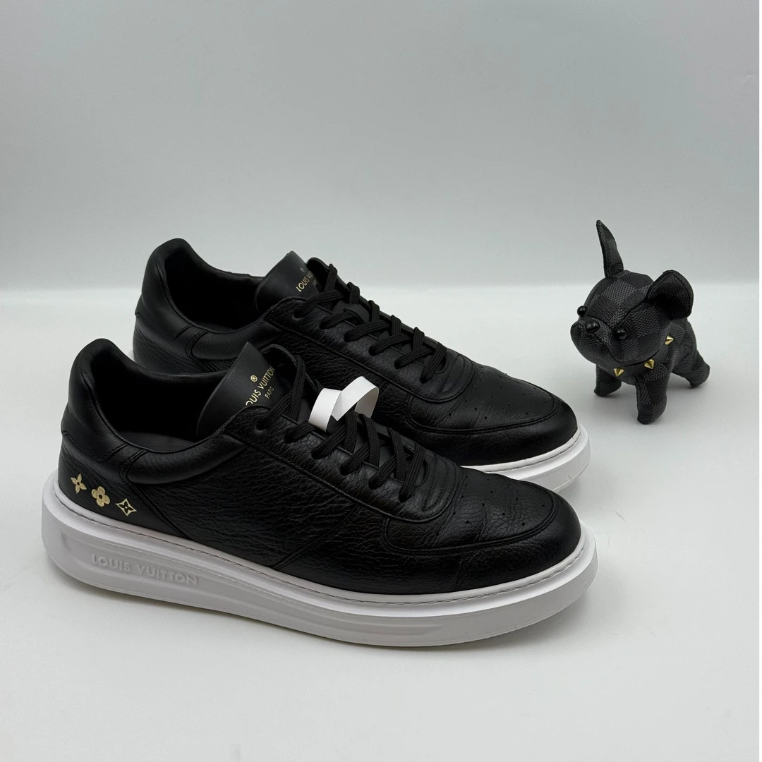 99新 LouisVuitton/路易威登 黑色烫金老花厚底松糕板鞋 42.5码