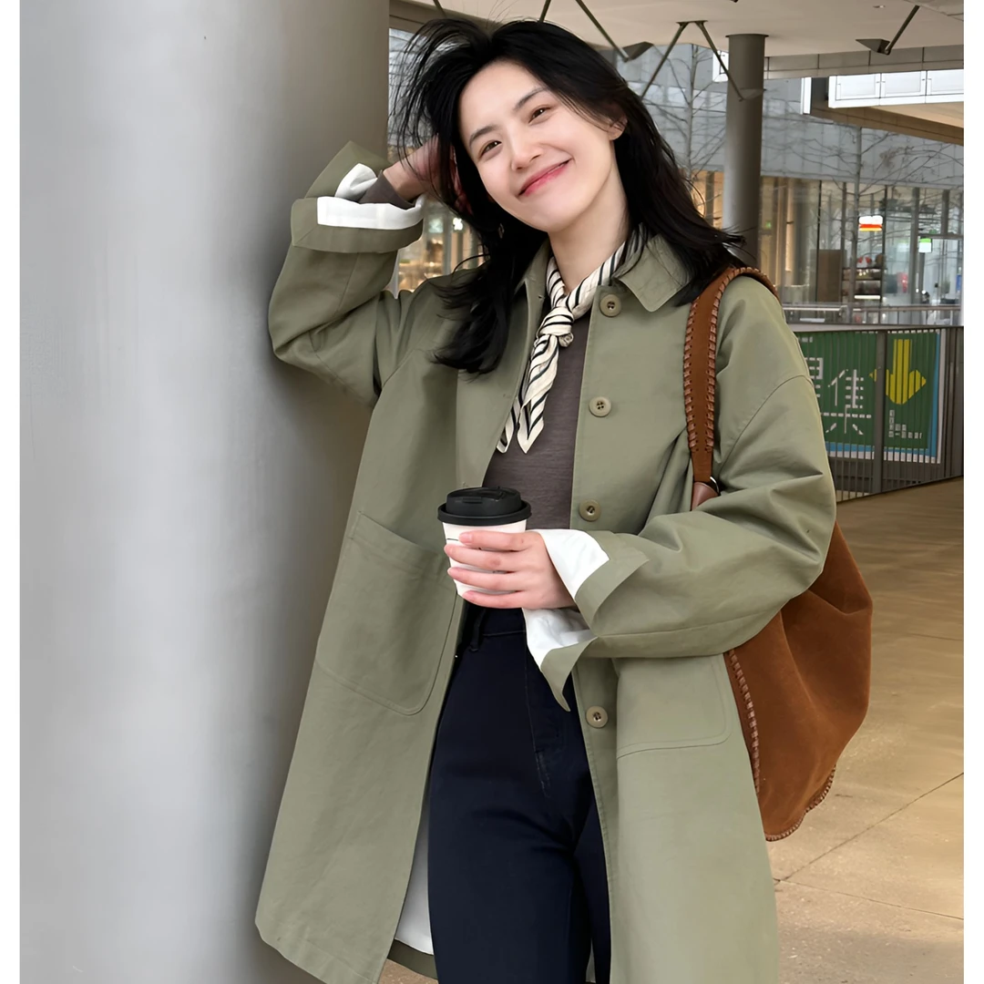 【YICONG】<绿汀> 乔娜琳春秋全棉中长款风衣43399#