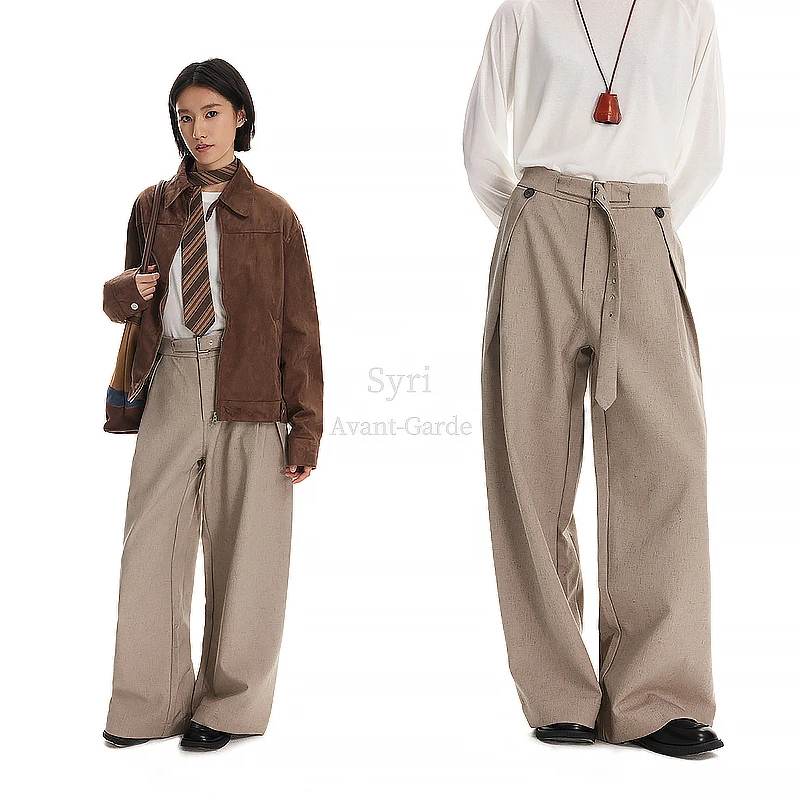 Syri【可调节腰带】美式复古垂感休闲西裤无性别穿搭直筒宽松裤子
