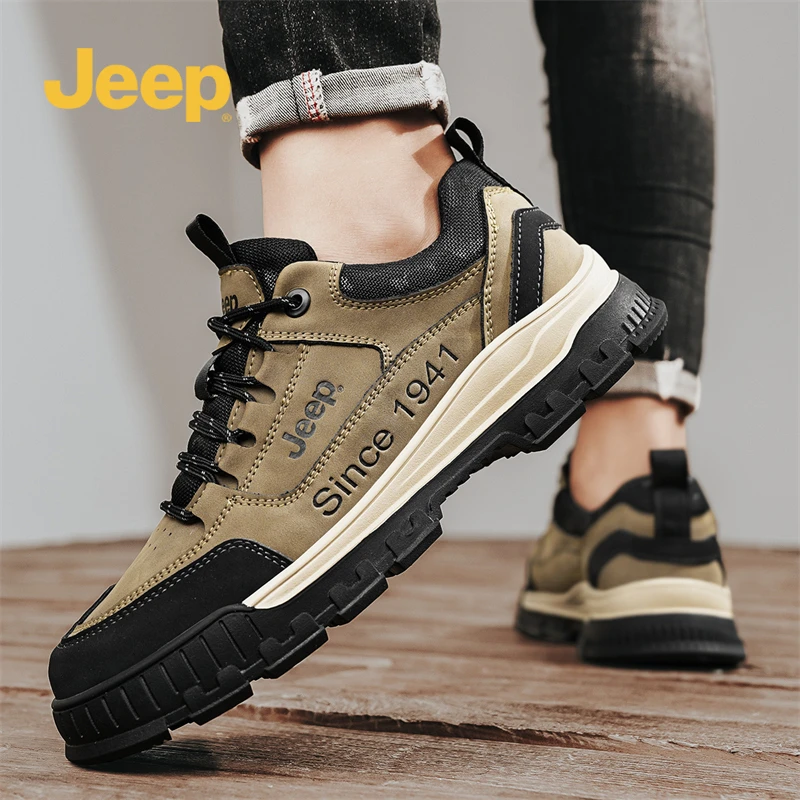 Jeep吉普男鞋2025新款春厚底防滑登山鞋复古时尚工装鞋运动马丁靴