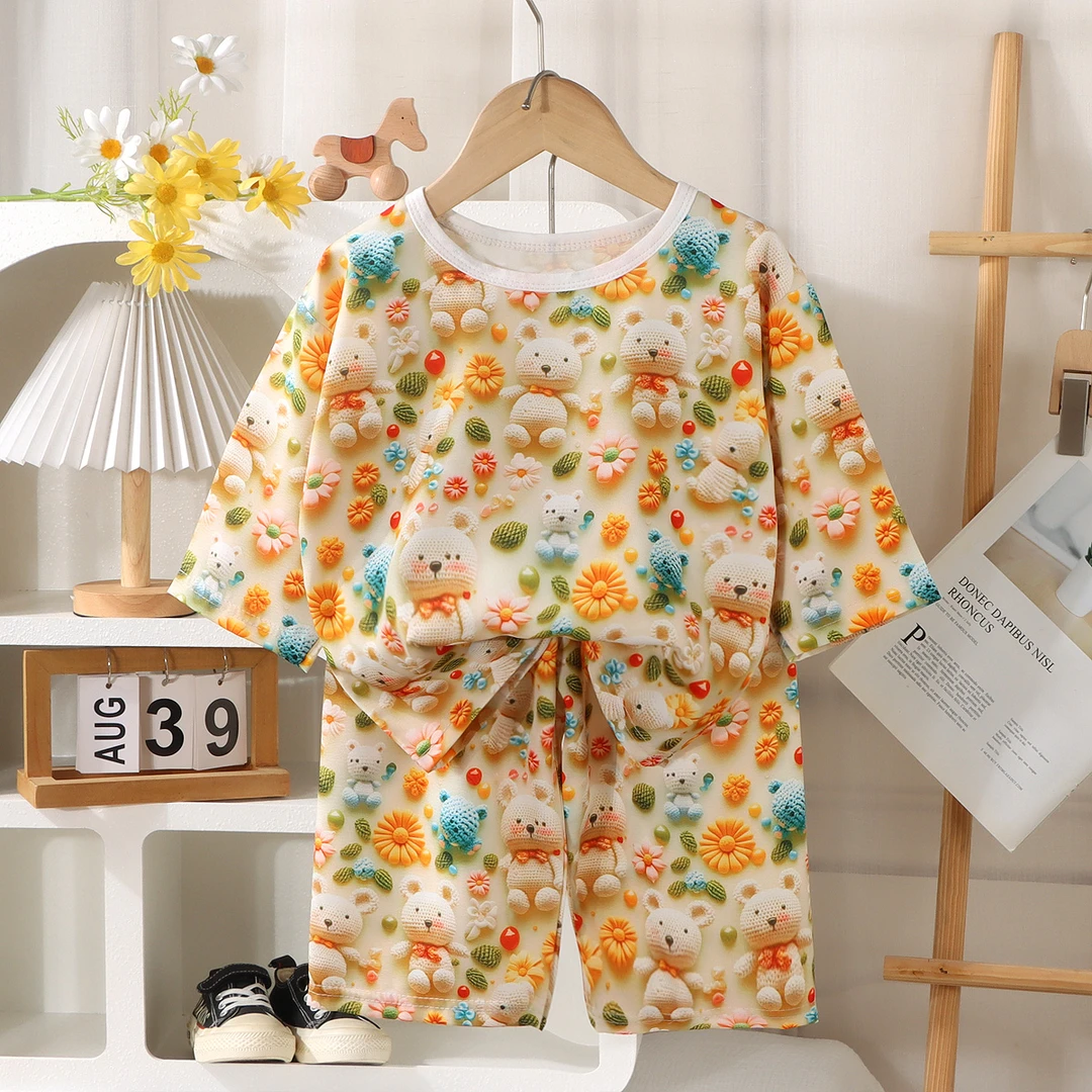 【5D立体感】七分袖七分裤家居服套装男女童睡衣两件套夏季舒适薄款