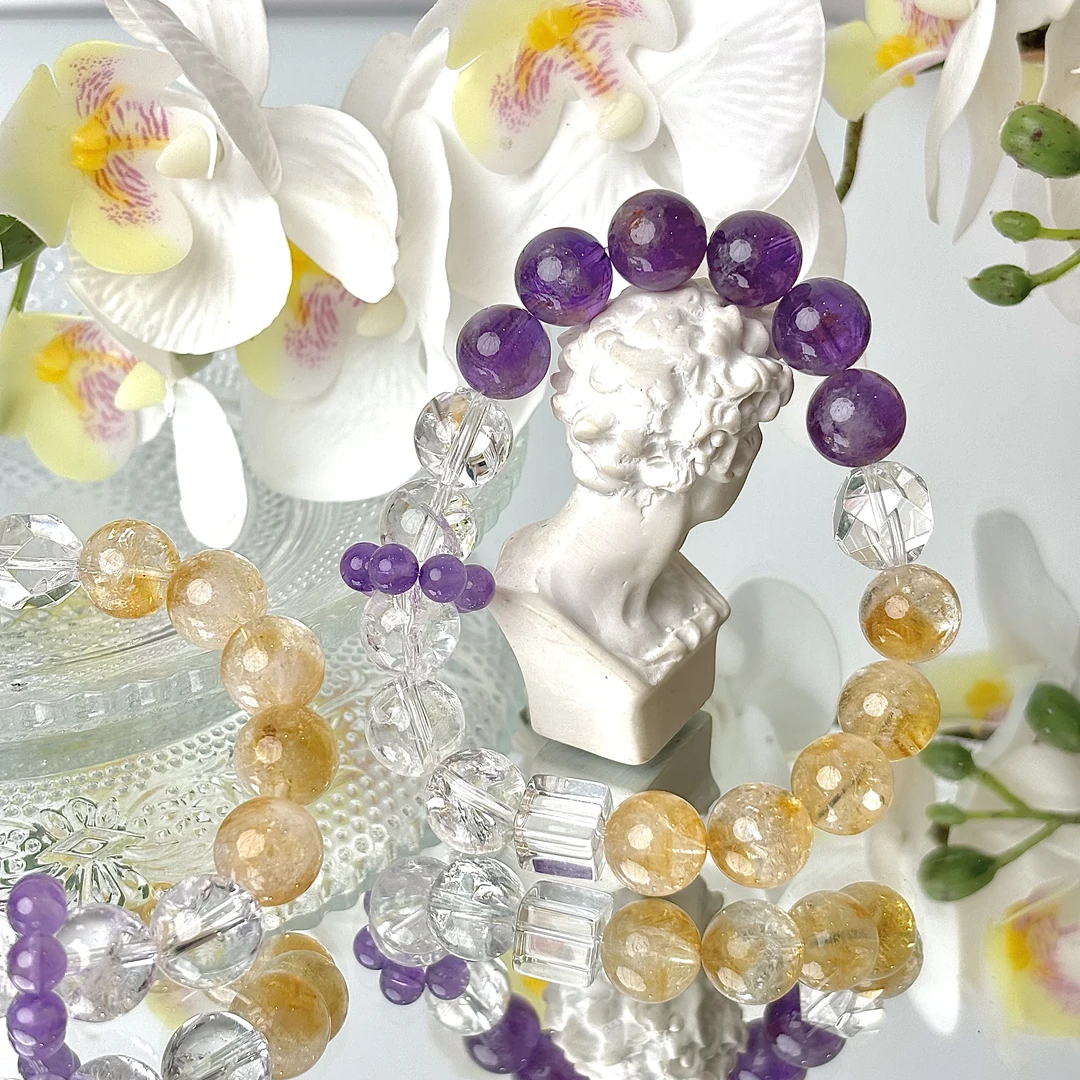 【转米开关】白阿塞紫水黄塔晶11-12mm手串面小仙多样性发其一