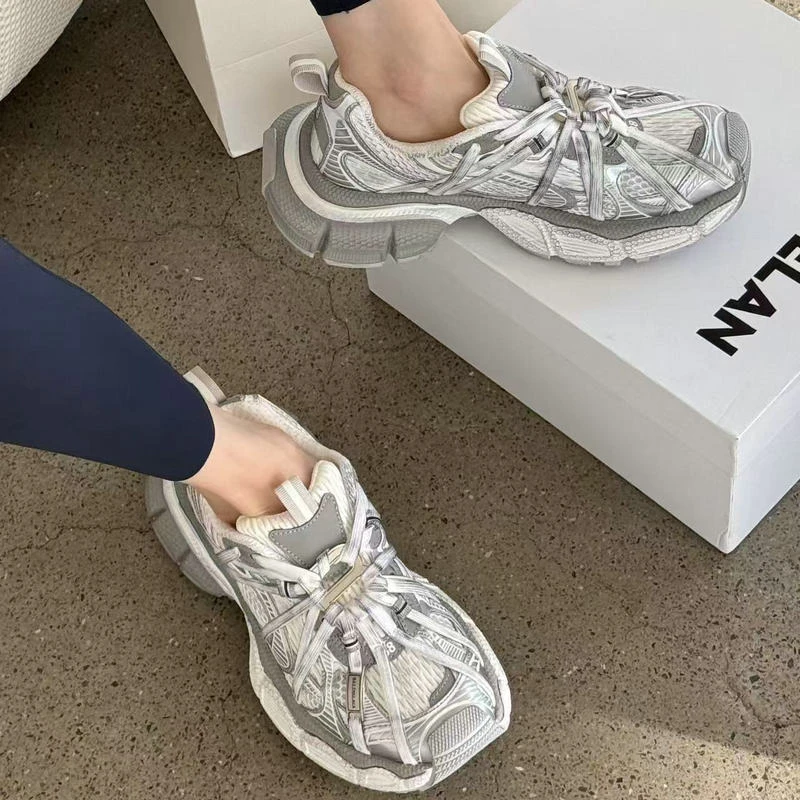 诗歌兰厚底老爹鞋女增高百搭透气绑带休闲运动鞋076-05