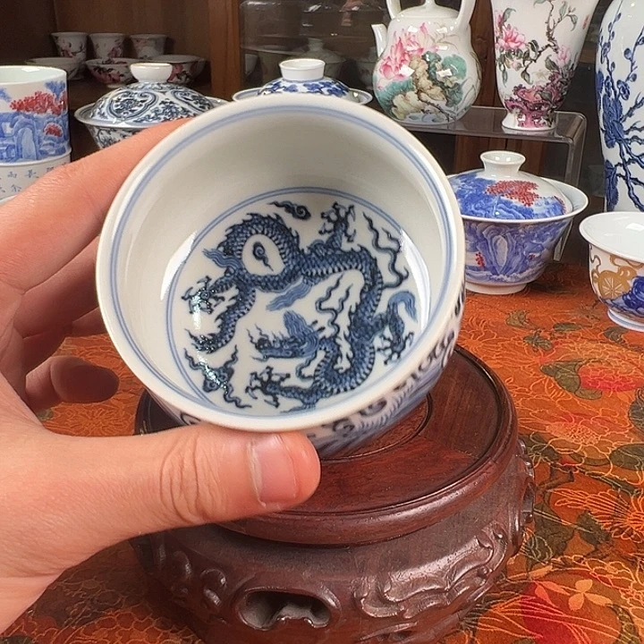 陶杯子元煦窑江岸海水龙纹大炉式杯