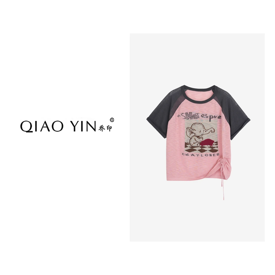 QIAO YIN"小衫“时尚休闲夏季宽松印花圆领QY27289