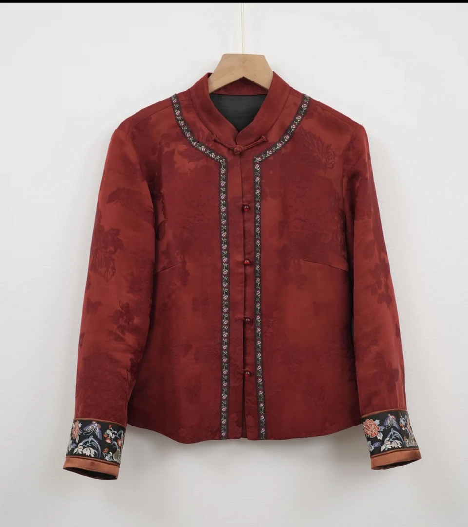 玉家人《勐知》真丝香云纱40姆米蝶恋花冬春款长袖上衣新中式